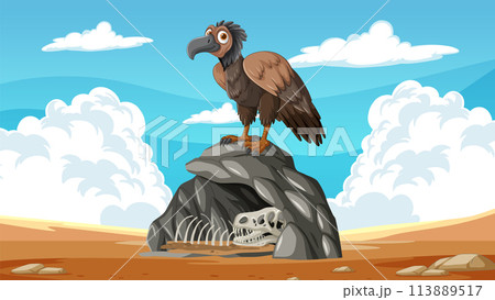 Vulture Perched on Desert Rock 113889517