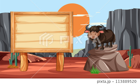 Yak by the Wooden Billboard 113889520