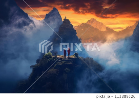 Buddhist temples on top of the mountain Buddhist temples on top of the mountain 113889526