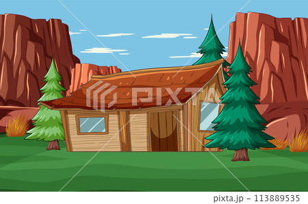 Rustic Cabin in a Rocky Landscape 113889535