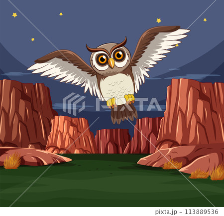 Owl Soaring Over Canyon at Night Owl Soaring Over Canyon at Night 113889536