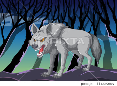 Fierce Wolf in a Dark Forest 113889605
