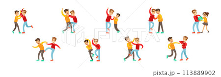 Two Boys Fist Fighting and Beating Each Other Vector Set Two Boys Fist Fighting and Beating Each Other Vector Set 113889902