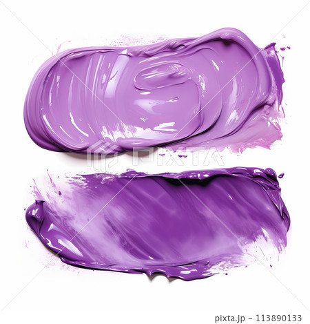 Purple makeup smears. Cream makeup texture. Top view of cream smears on white background. Purple makeup smears. Cream makeup texture. Top view of cream smears on white background. 113890133