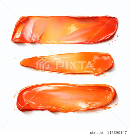 Honey smear and texture of lipstick. Cream makeup texture. Top view of cream smears on white background. 113890147