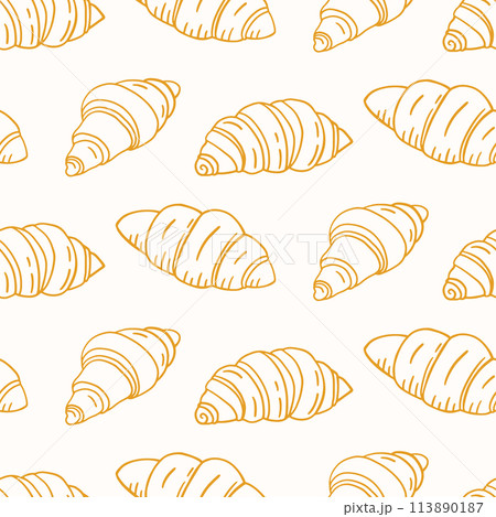 French Croissant Doodles Bakery Seamless Pattern 113890187