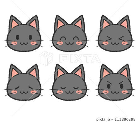 ねこの表情顔セット（黒猫） 113890299