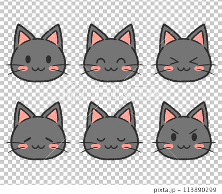 ねこの表情顔セット（黒猫） 113890299