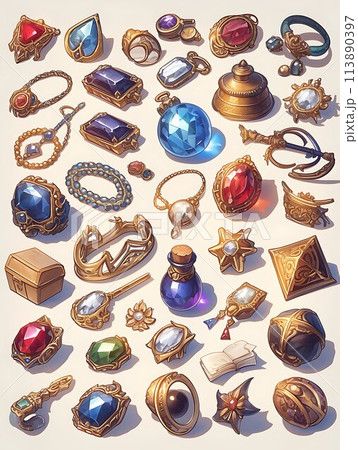 ゲームの世界の宝物、アイテムのセット AI ゲームの世界の宝物、アイテムのセット AI 113890397