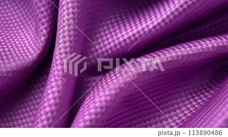 Purple soccer fabric texture with air mesh. Sportswear background 113890486