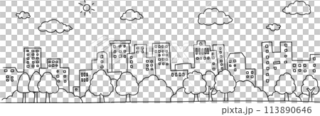 Simple cityscape line drawing 113890646