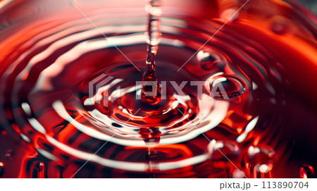 Closely focused on a drop of red wine trickling down the side of the glass 113890704