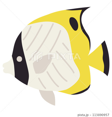 かわいいチョウチョウウオのベクターイラスト。魚、アイコン、海、水族館 113890957