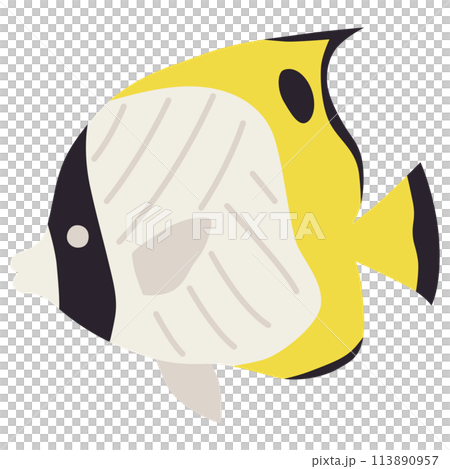 かわいいチョウチョウウオのベクターイラスト。魚、アイコン、海、水族館 113890957