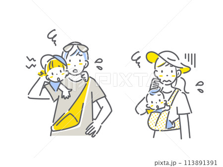 夏の旅行中の四人家族 トラブル シンプルでお洒落な線画イラスト 夏の旅行中の四人家族 トラブル シンプルでお洒落な線画イラスト 113891391