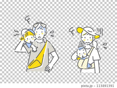 夏の旅行中の四人家族 トラブル シンプルでお洒落な線画イラスト 夏の旅行中の四人家族 トラブル シンプルでお洒落な線画イラスト 113891391
