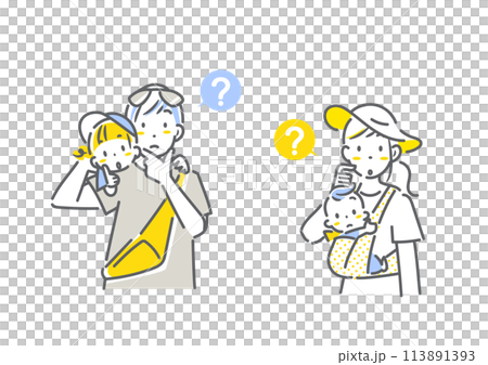 A family of four on a summer trip thinking Simple and stylish line drawing illustration A family of four on a summer trip thinking Simple and stylish line drawing illustration 113891393