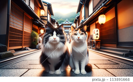 路地裏の2匹の野良猫 113891668