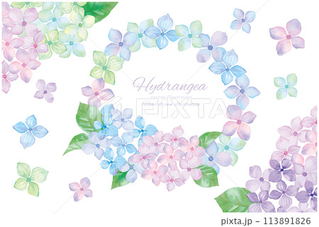 紫陽花 水彩画 フレーム付き横約57cm✕縦約48cm