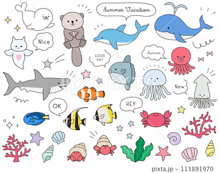 Set of vector illustrations of cute sea - Stock