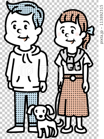 Dog and family illustration Dog and family illustration 113892315