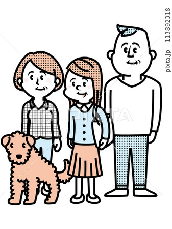 犬と家族のイラスト家族 犬と家族のイラスト家族 113892318
