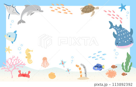 海の中のイラストフレーム　01 113892392