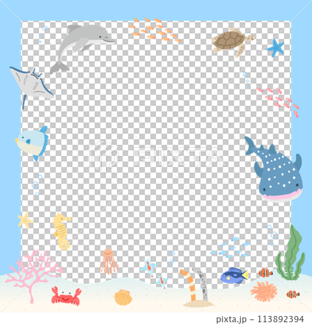 海の中のイラストフレーム　03 113892394