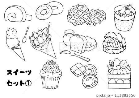 スイーツセット①線画 113892556