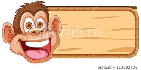 Cheerful Monkey with Blank Sign Cheerful Monkey with Blank Sign 113892738