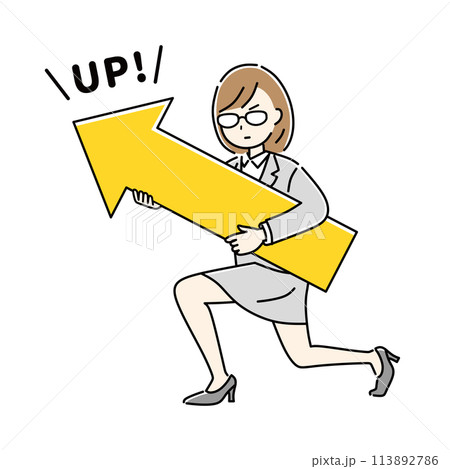 上昇の矢印を持っているビジネスウーマン 113892786