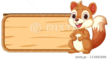 Cheerful Squirrel with Blank Signboard Cheerful Squirrel with Blank Signboard 113892806