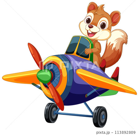 Adventurous Squirrel Pilots Colorful Plane 113892809