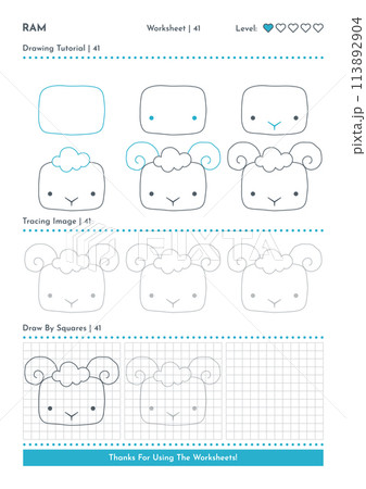 How to Draw Doodle Animal Ram, Cartoon Character Step by Step Drawing Tutorial. Activity Worksheets For Kids How to Draw Doodle Animal Ram, Cartoon Character Step by Step Drawing Tutorial. Activity Worksheets For Kids 113892904