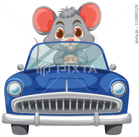 Cute Mouse Driving a Blue Car 113893120