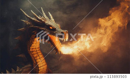 ドラゴンのイメージ　炎　ゲーム　伝説　RPG　イメージ　イラスト素材 113893503
