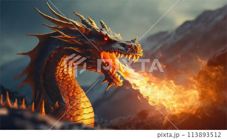 ドラゴンのイメージ　炎　ゲーム　伝説　RPG　イメージ　イラスト素材 113893512