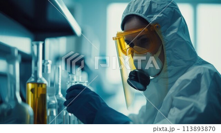 Medical Science Laboratory: Handsome Latin Scientist Analysing Samples and Uses Microscope, Looking at Camera and Smiling Charmingly. Young Biotechnology Specialist 113893870