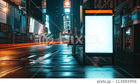 Blank city format Billboard Light Poster, City Light banner pylon in in the city center mock-up at night. Blurred background, copy space Blank city format Billboard Light Poster, City Light banner pylon in in the city center mock-up at night. Blurred background, copy space 113893956