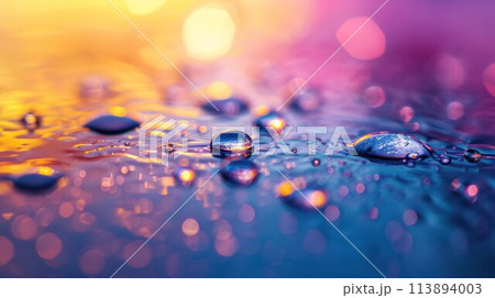Color waterdrops on a surface colorful background 113894003