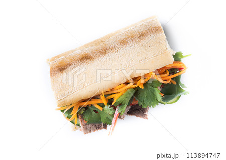 Vietnamese banh mi sandwich isolated on white background Vietnamese banh mi sandwich isolated on white background 113894747