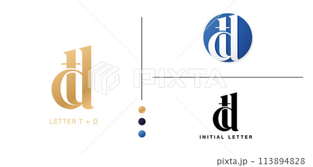 TD or DT initial letters monogram logo isolated white background for business card element, branding company identity, advertisement materials golden foil, collages prins, ads campaign, wedding invite 113894828