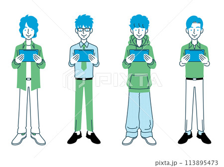 タブレット端末を持つ男性のイラストセット 113895473