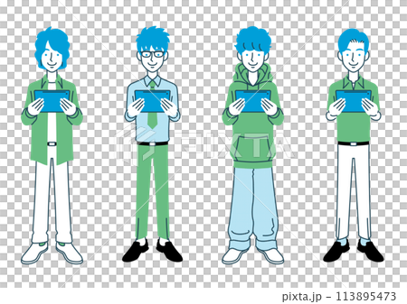 タブレット端末を持つ男性のイラストセット 113895473