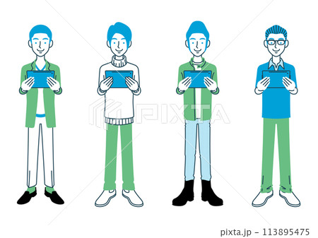タブレット端末を持つ男性のイラストセット タブレット端末を持つ男性のイラストセット 113895475