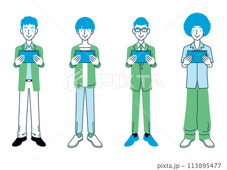 タブレット端末を持つ男性のイラストセット 113895477