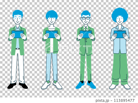 タブレット端末を持つ男性のイラストセット 113895477