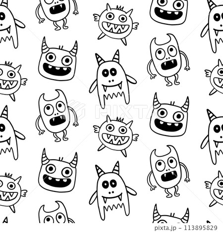 Cute Halloween Monsters Creatures Seamless Pattern 113895829
