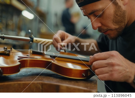 Luthier Crafting Violin by Hand 113896045