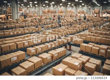 Warehouse Overview with Boxes 113896634